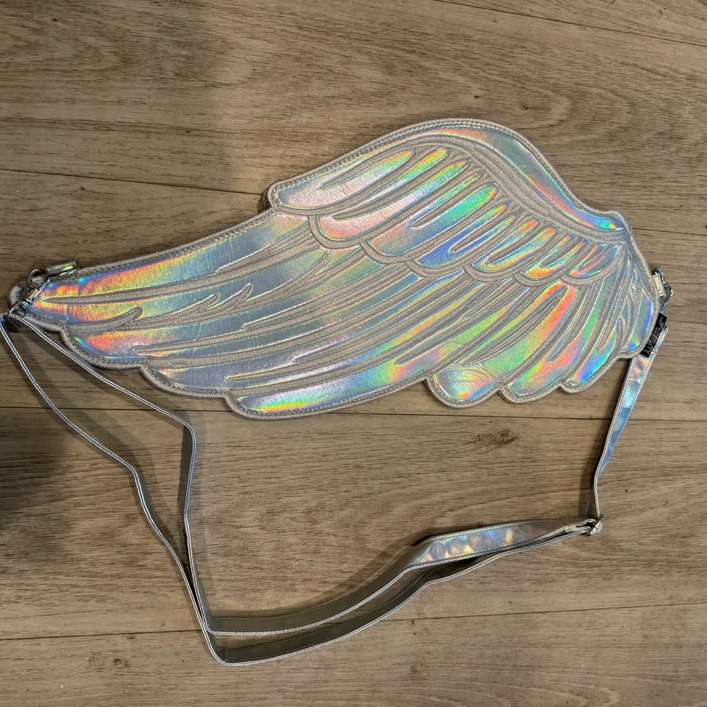 Fydelity Quiver Holographic Wing Crossbody Bag - Iridescent Silver angel wing